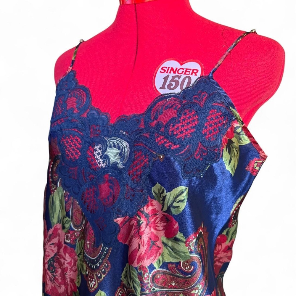 Vintage Victoria's Secret Gold Label navy & red floral slip dress size large - Picture 6 of 8